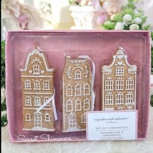 3pc Cupcakes & Cashmere Gingerbread House Ornaments Set Christmas Tree New